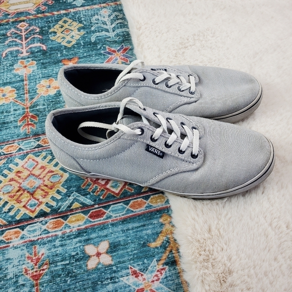 VANS Micro Stripe Canvas Sneakers WOMEN'S US 6.5 Navy blue White Lace up Skater - Picture 2 of 6